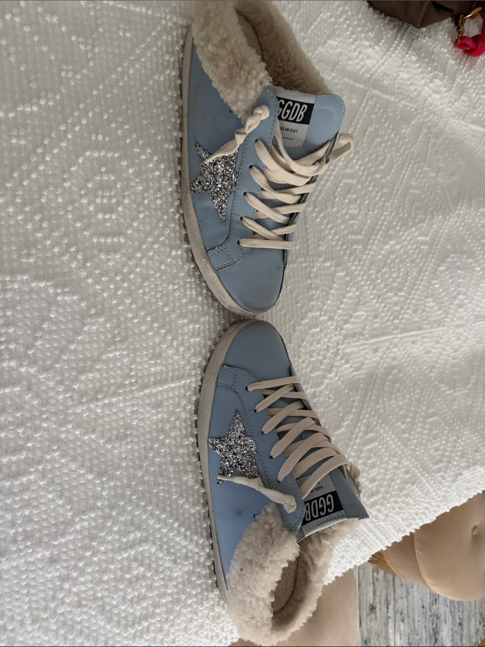 Golden Goose Woman’s Light Blue Star-Accent Shearling Sneakers